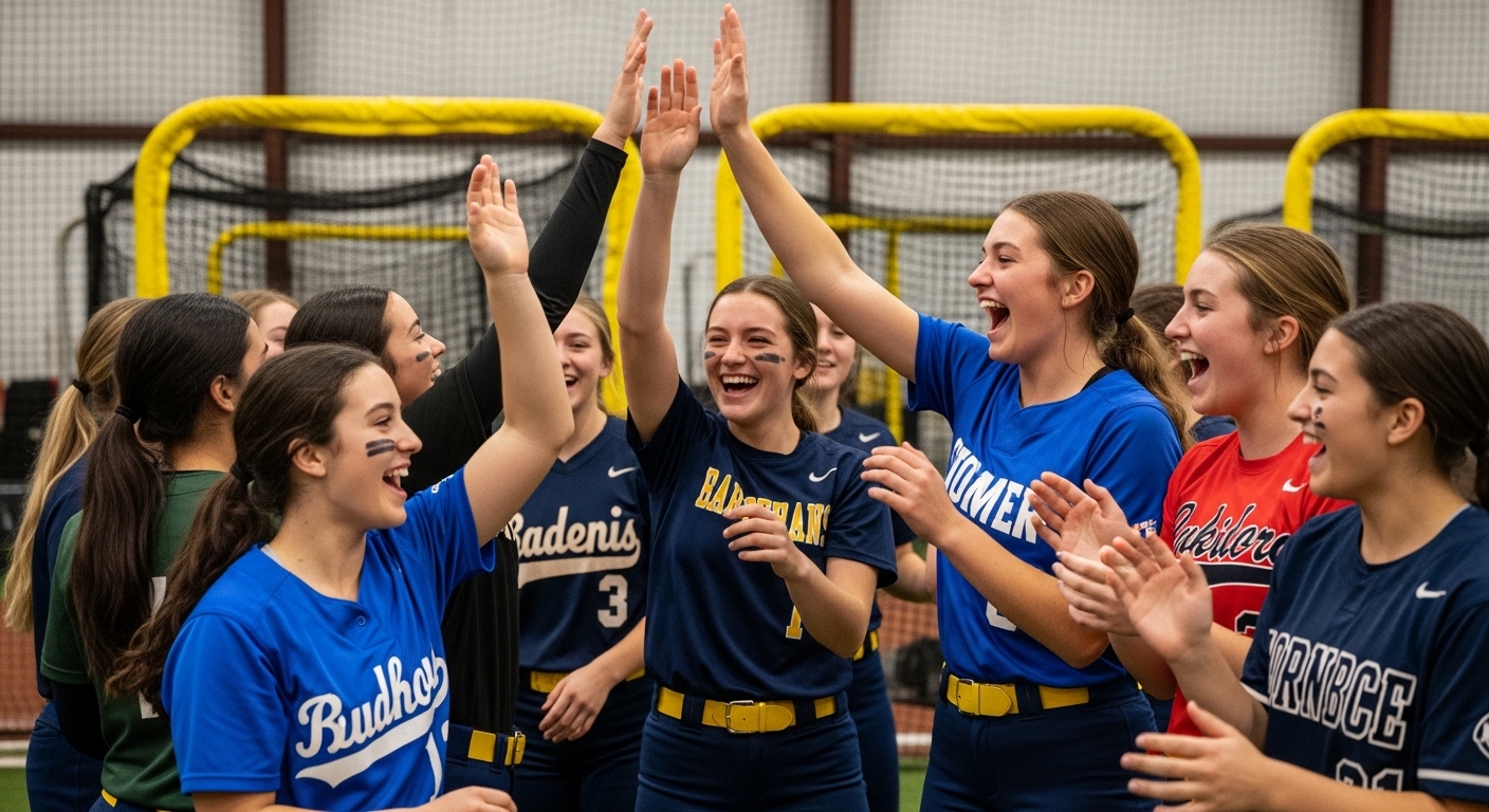Softball team celebrating